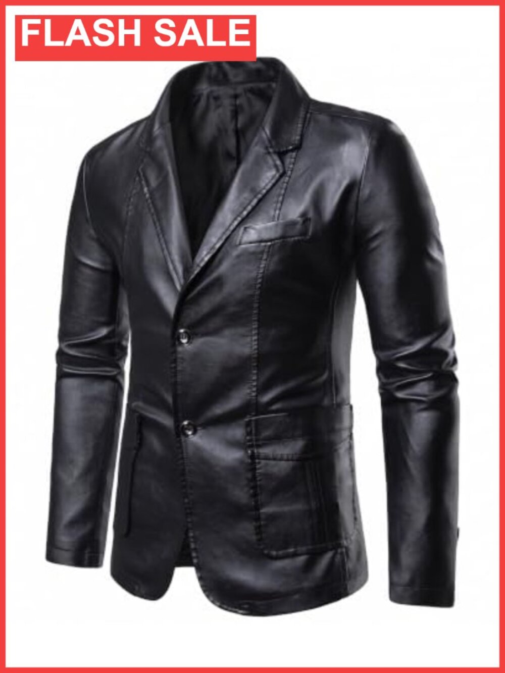 Men's Faux Leather Blazer Button Closure Long Sleeve Jacket